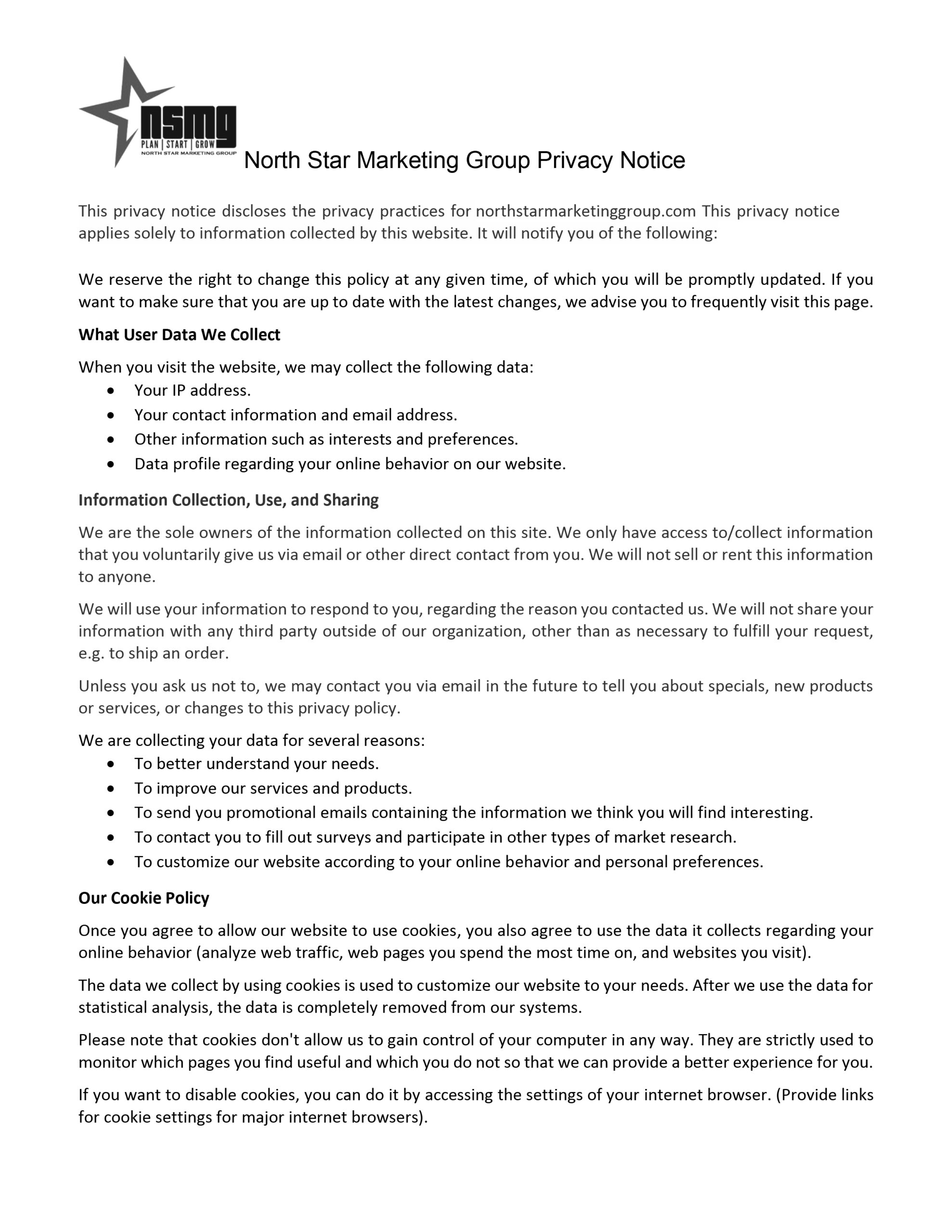 NSMG Privacy Policy page 1